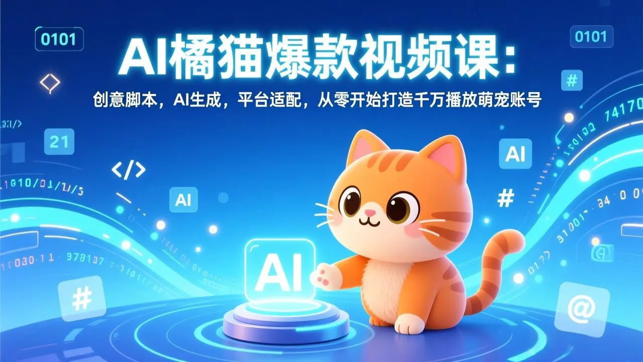 AI橘猫爆款视频课:创意脚本,AI生成,平台适配,从零开始打造千万播放萌宠账号-一起筹课网