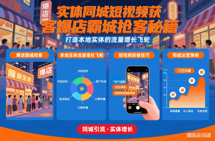 实体同城短视频获客爆店霸城抢客秘籍，打造本地实体的流量增长飞轮-一起筹课网