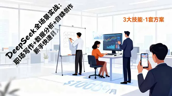 DeepSeek全场景实战:职场写作+数据分析+自媒体创作,新手快速月入过万-一起筹课网