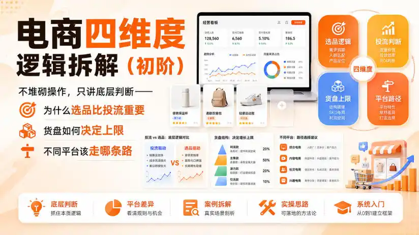 电商四维度逻辑拆解(初阶)不堆砌操作,只讲底层判断——为什么选品比投流重要、货盘如何决定上限、不同平台该走哪条路-一起筹课网