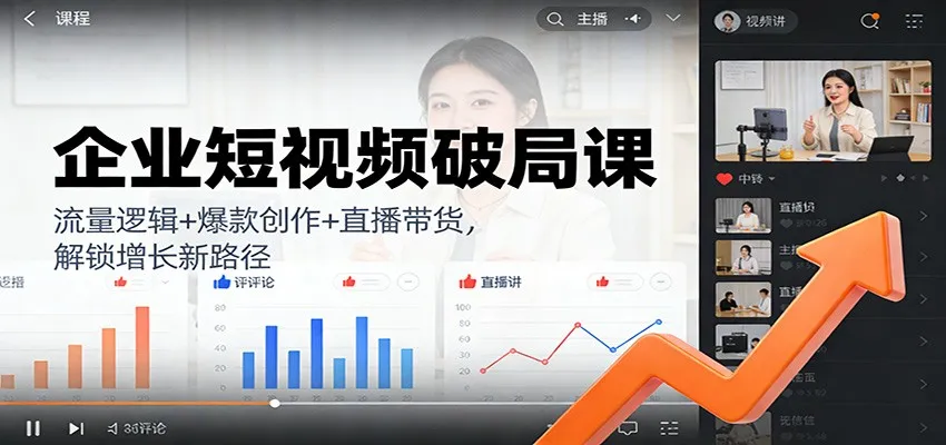 企业短视频破局课：流量逻辑+爆款创作+直播带货，解锁增长新路径-一起筹课网