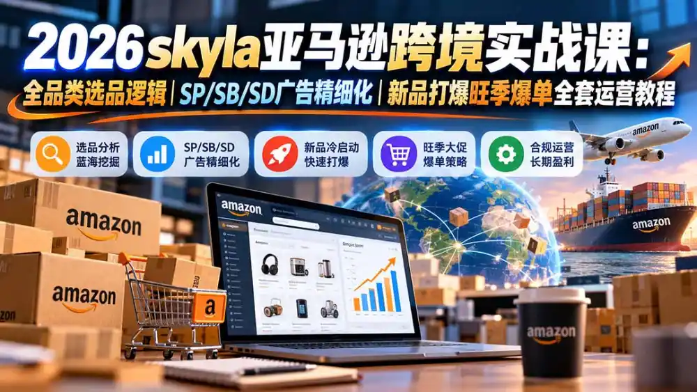 skyla亚马逊跨境实战课-更新1019：全品类选品逻辑｜SP/SB/SD广告精细化｜新品打爆旺季爆单全套运营教程-一起筹课网