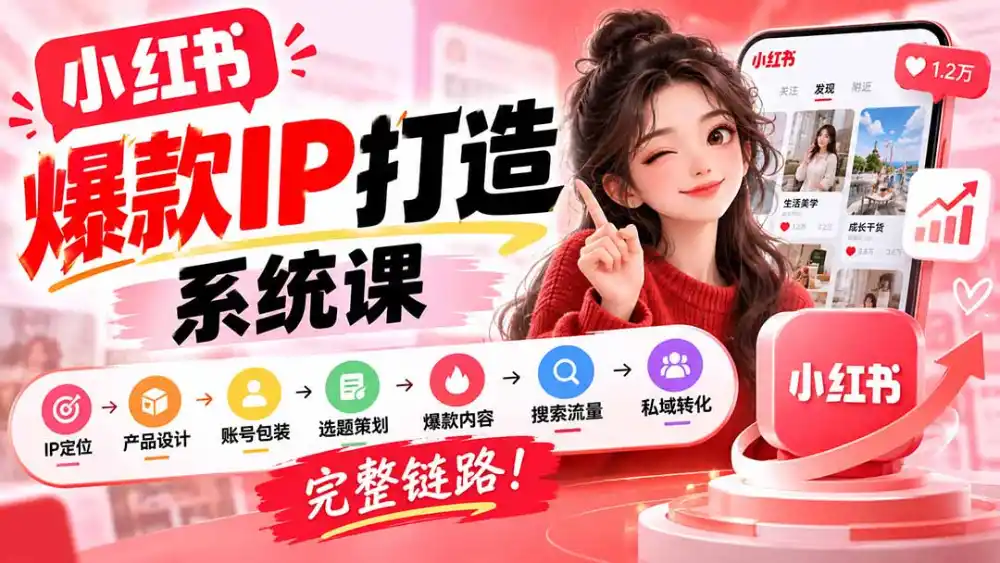 【无水印】小红书爆款IP打造课：IP定位→产品设计→账号包装→选题策划→爆款内容→搜索流量→私域转化，完整链路-一起筹课网