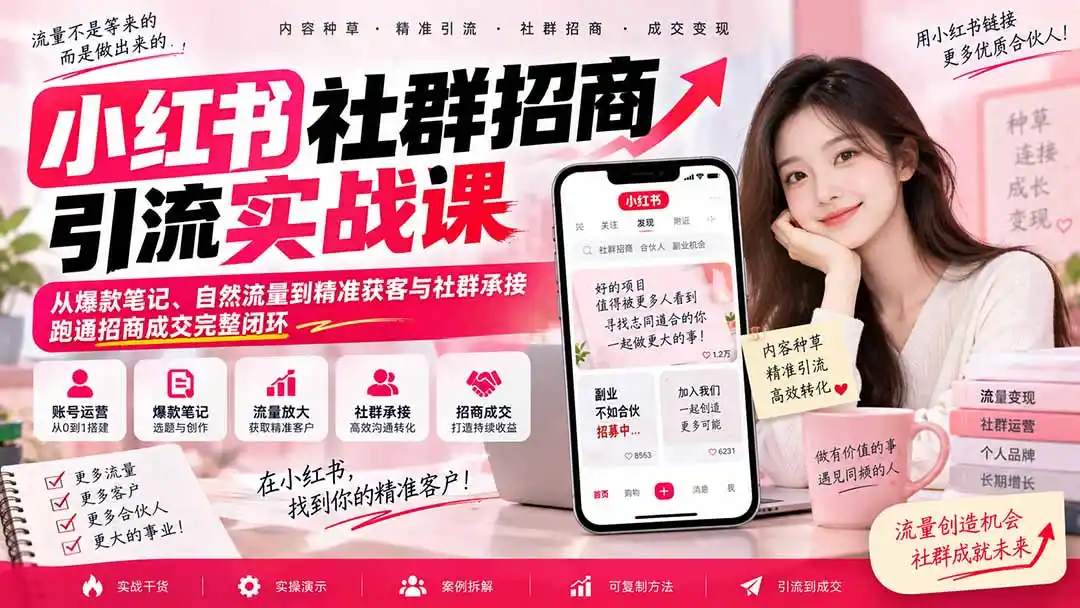 小红书社群招商引流实战课-无水印：从爆款笔记、自然流量到精准获客与社群承接，跑通招商成交完整闭环-一起筹课网