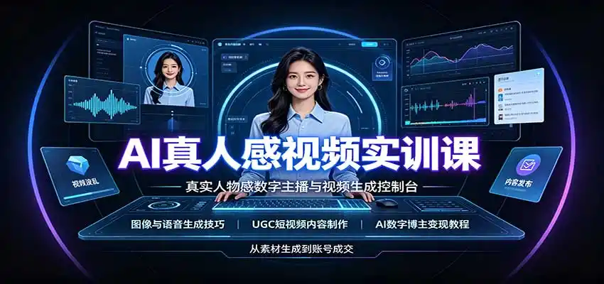AI真人感视频实训课：图像语音生成，UGC内容制作，AI数字博主变现教程-一起筹课网