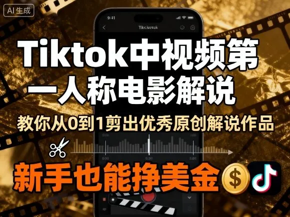 Tiktok中视频第一人称电影解说,教你从0到1剪出一个优秀的原创解说作品,新手也能挣美金-一起筹课网