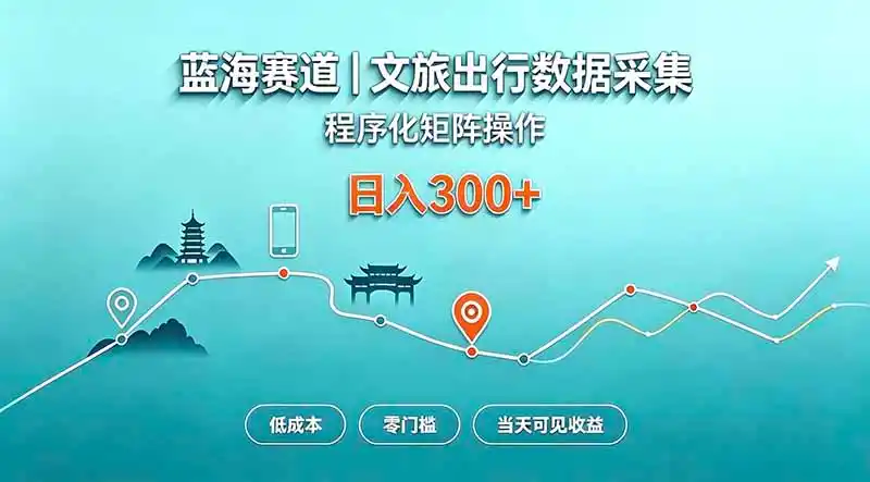 蓝海赛道 文旅出行数据采集 程序化矩阵操作 低成本 零门槛 当天可见收益 日入300+-一起筹课网