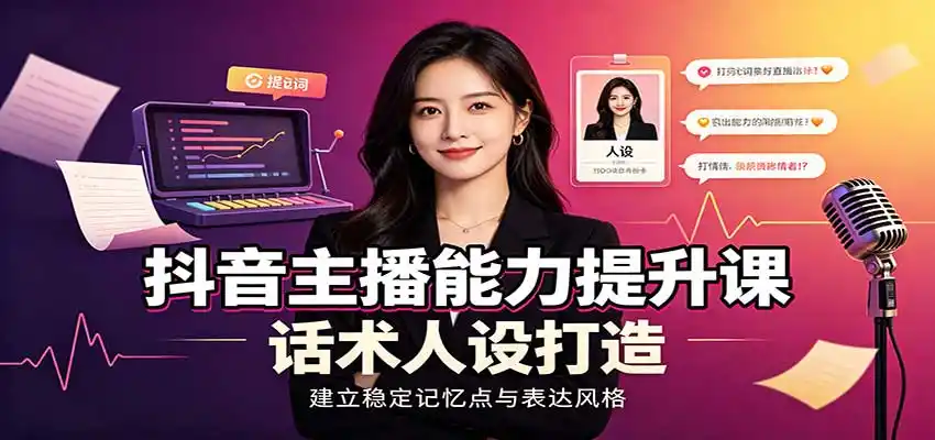抖音主播能力提升课：账号底层逻辑，直播间搭建调试，话术人设打造全套教学-一起筹课网