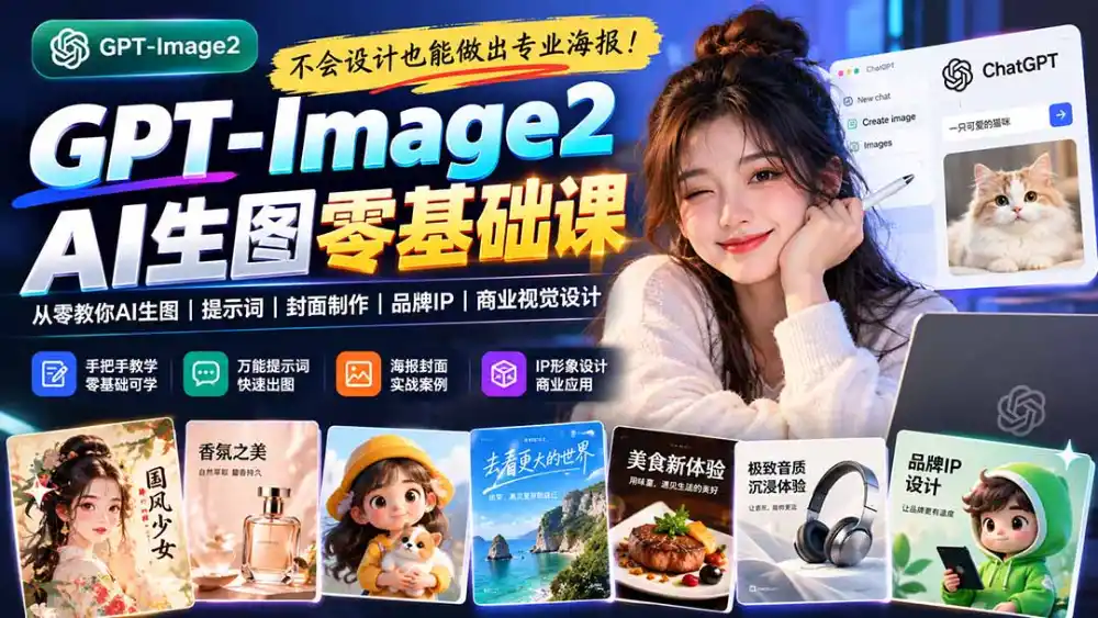 不会设计也能做出专业海报！GPT-Image2从零教你AI生图、提示词、封面制作、品牌IP与商业视觉设计-一起筹课网