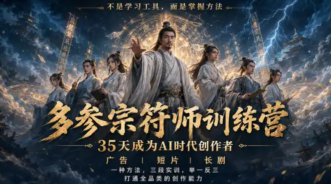 多参宗符师训练营,35天成为AI时代创作者,广告|短片|长剧,一种方法,三段实训,举一反三,打通全品类的创作能力-一起筹课网