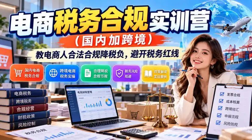 电商税务合规实训营(国内加跨境)，教电商人合法合规降税负，避开税务红线-一起筹课网