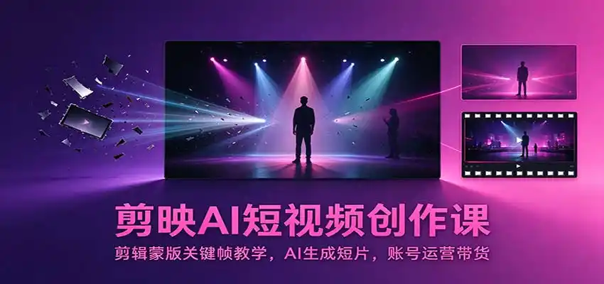 剪映AI短视频创作课：剪辑蒙版关键帧教学，AI生成短片，账号运营带货-一起筹课网