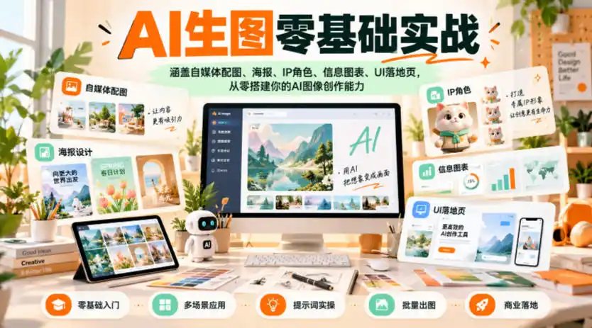 AI生图零基础实战，涵盖自媒体配图、海报、IP角色、信息图表、UI落地页，从零搭建你的AI图像创作能力-一起筹课网