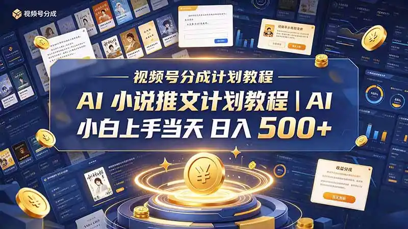 最新视频号分成计划教程｜AI 小说推文，小白上手当天日入 500+-一起筹课网