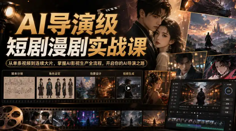 AI导演级短剧漫剧实战课，从单条视频到连续大片，掌握AI影视生产全流程，开启你的AI导演之路!-一起筹课网