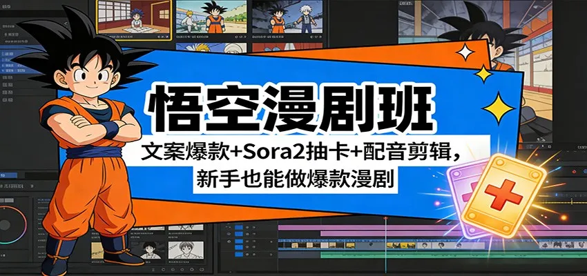 悟空漫剧班:文案爆款+Sora2抽卡+配音剪辑,新手也能做爆款漫剧-一起筹课网