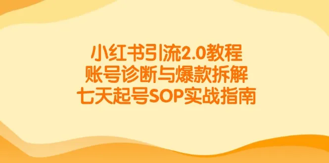 小红书引流2.0教程，账号诊断与爆款拆解，七天起号SOP实战指南-一起筹课网