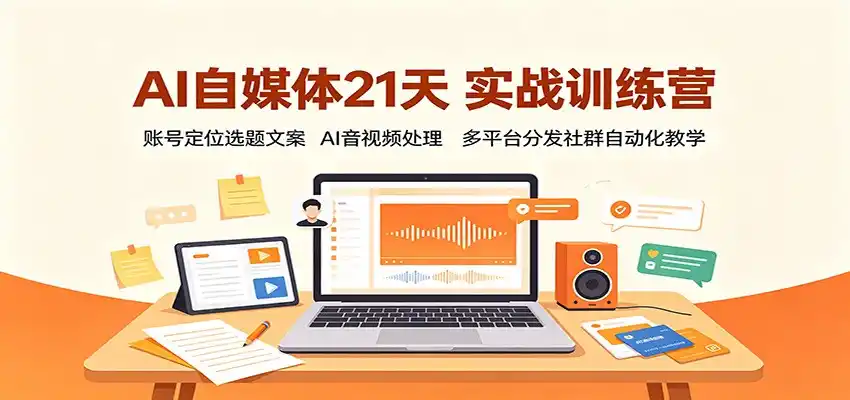AI自媒体21天实战训练营：账号定位选题文案，AI音视频处理，多平台分发社群自动化教学-一起筹课网