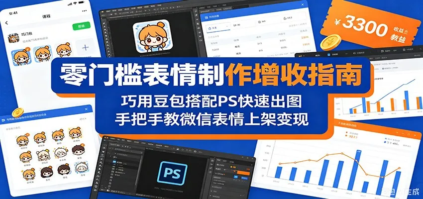 零门槛表情制作增收指南:巧用豆包搭配 PS 快速出图,手把手教微信表情上架变现-一起筹课网