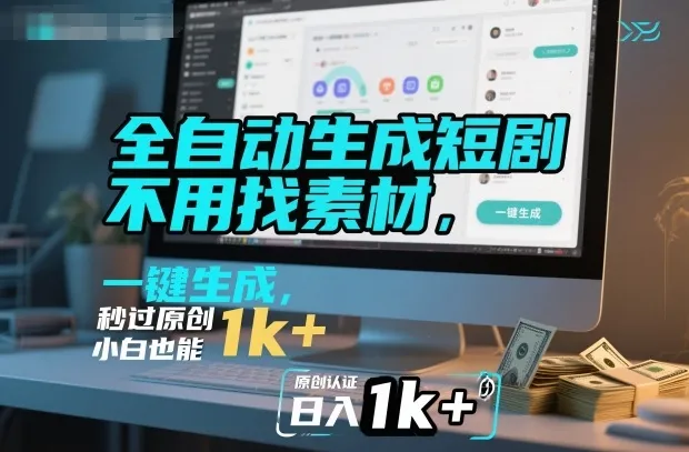 全自动生成短剧,不用找素材,不用剪辑,一键生成,秒过原创,小白也能轻松日入1k+【揭秘】-一起筹课网