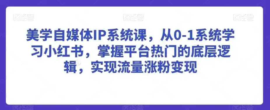 美学自媒体IP系统课，从0-1系统学习小红书，掌握平台热门的底层逻辑，实现流量涨粉变-一起筹课网