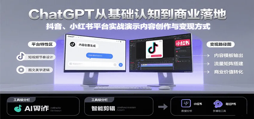 ChatGPT从基础认知到商业落地，实战演示抖音、小红书等平台的内容创作与变现-一起筹课网