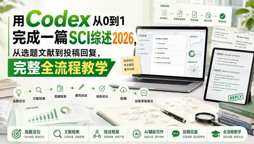 用Codex从0到1完成一篇SCI综述2026，从选题文献到投稿回复，完整全流程教学-一起筹课网