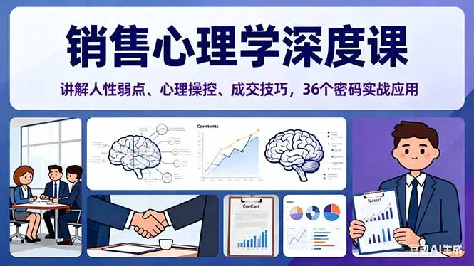 销售心理学深度课,讲解人性弱点、心理操控、成交技巧,36个密码实战应用-一起筹课网