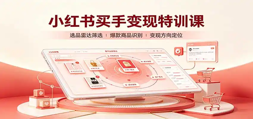 小红书买手变现特训课：账号定位养号起号，选品挂车，笔记标题封面全套教学-一起筹课网