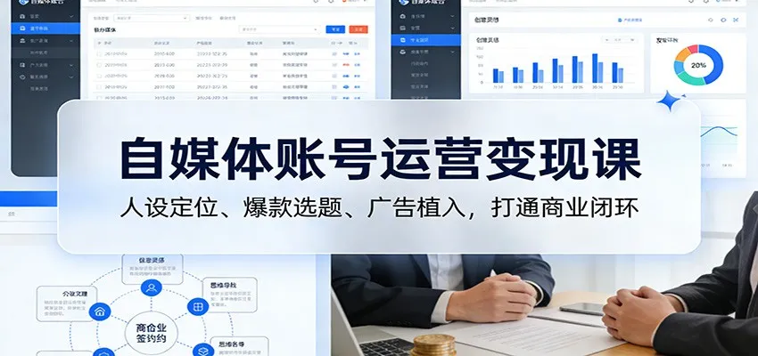 自媒体账号运营变现课:人设定位、爆款选题、广告植入,打通商业闭环-一起筹课网