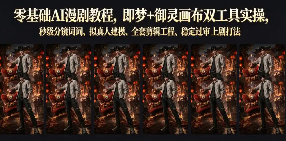 零基础AI漫剧教程，即梦+御灵画布双工具实操，秒级分镜提示词、拟真人建模、全套剪辑工程、稳定过审上剧打法-一起筹课网