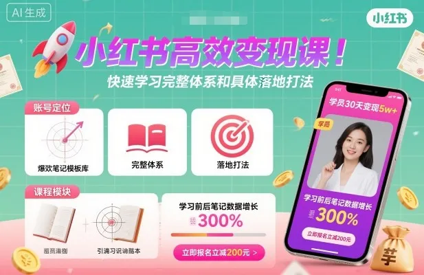 小红书高效变现课，快速学习小红书完整体系和具体落地打法-一起筹课网