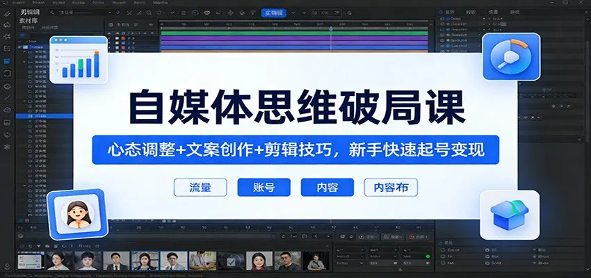 自媒体思维破局课:心态调整+文案创作+剪辑技巧,新手快速起号变现-一起筹课网