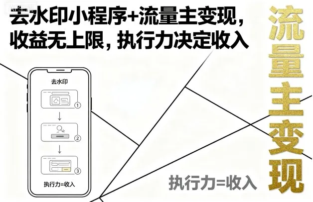 去水印小程序+流量主变现，收益无上限，执行力决定收入-一起筹课网
