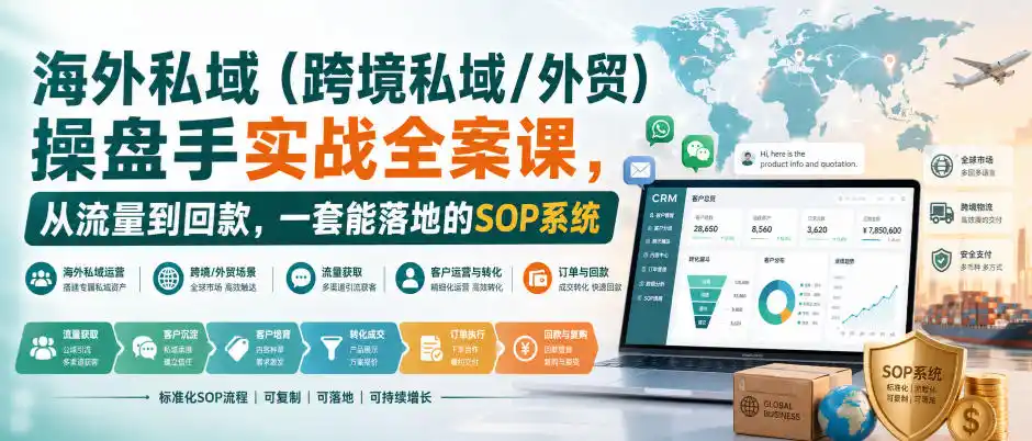 海外私域(跨境私域/外贸)操盘手实战全案课，从流量到回款，一套能落地的SOP系统-一起筹课网