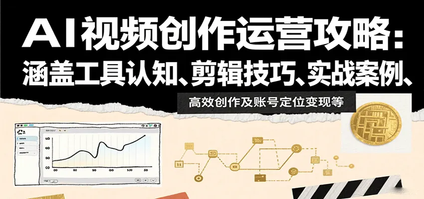 AI视频创作运营攻略：涵盖工具认知、剪辑技巧、实战案例、高效创作及账号定位变现等-一起筹课网