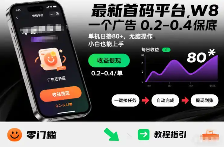 最新首码平台,一个广告 0.2-0.4 保底,单机日撸80+,可矩阵无脑操作,小白也能上手【揭秘】-一起筹课网