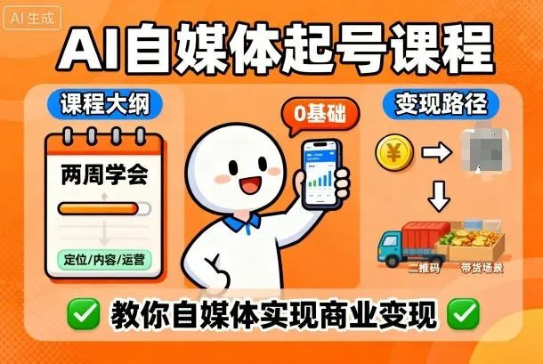 AI自媒体起号课程，0基础小白两周学会，教你自媒体实现商业变现-一起筹课网
