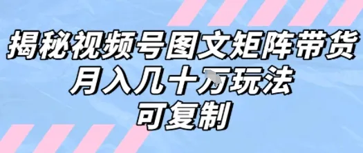 解密视频号图文矩阵带货,月入几个W的打法,可复制
