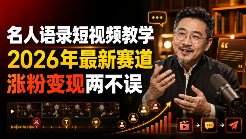 名人语录短视频教学，2026年最新赛道，涨粉变现两不误-一起筹课网