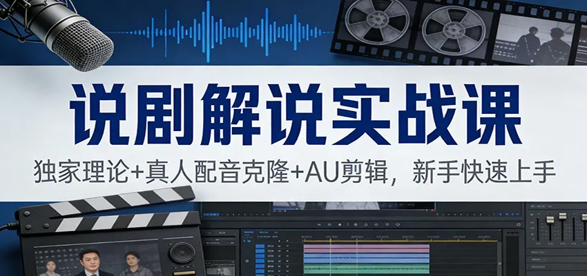 说剧解说实战课:独家理论+真人配音克隆+AU剪辑,新手快速上手-一起筹课网