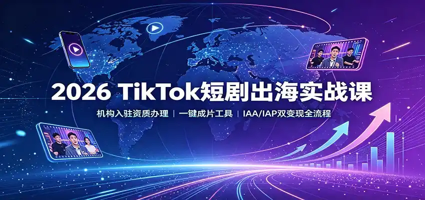2026 TikTok短剧出海实战课：机构入驻资质办理，一键成片工具，IAA/IAP双变现全流程-一起筹课网