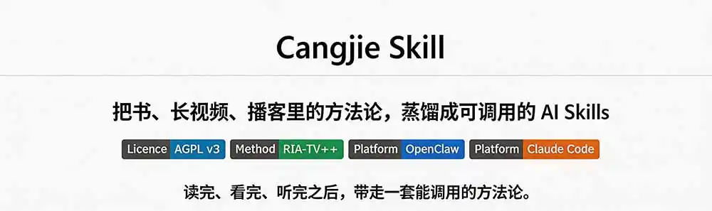 图片[1]-全网走红！GitHub上6.7K Star的开源项目，把任何书、长视频、播客蒸馏成AI工具，值得收藏 cangjie-skill-一起筹课网