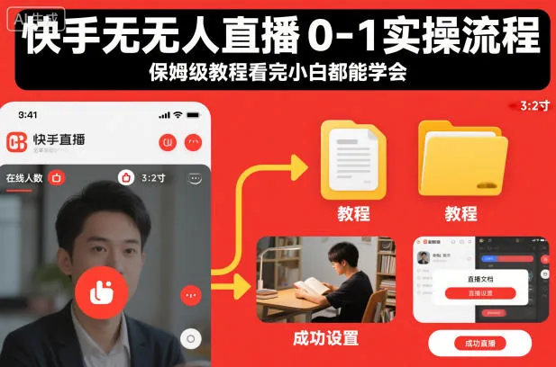 快手无人直播0-1实操流程，保姆级教程看完小白都能学会-一起筹课网