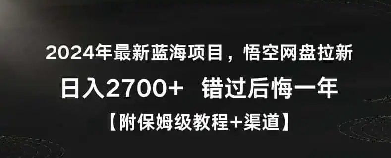 2024年最新蓝海项目,悟空网盘拉新,日入2700+错过后悔一年【附保姆级教程+渠道】【揭秘】-一起筹课网