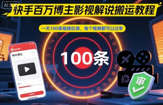 快手百万博主影视解说搬运教程,一天100条视频拉满,每个视频都可以过审-一起筹课网