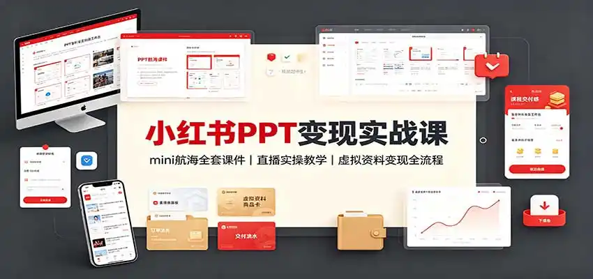 小红书PPT变现实战课：mini航海全套课件+直播实操教学，虚拟资料变现全流程-一起筹课网