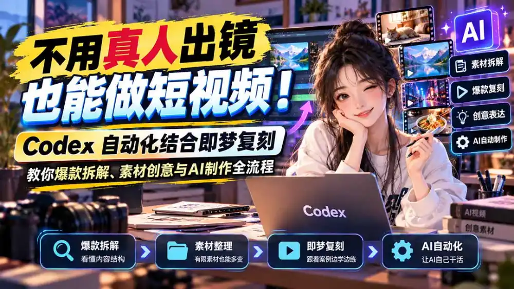 不用真人出镜也能做短视频！Codex自动化结合即梦复刻，教你爆款拆解、素材创意与AI制作全流程-一起筹课网