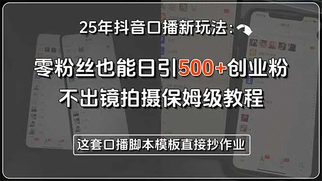 25年抖音口播新玩法：零粉丝也能日引500+创业粉，不出镜拍摄保姆级教程…-一起筹课网