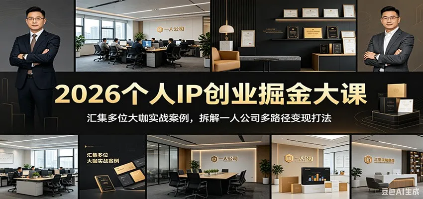 2026个人IP创业掘金大课:汇集多位大咖实战案例,拆解一人公司多路径变现打法-一起筹课网